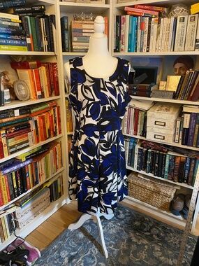 INC Blue and Black Floral Party Dress - Size XL